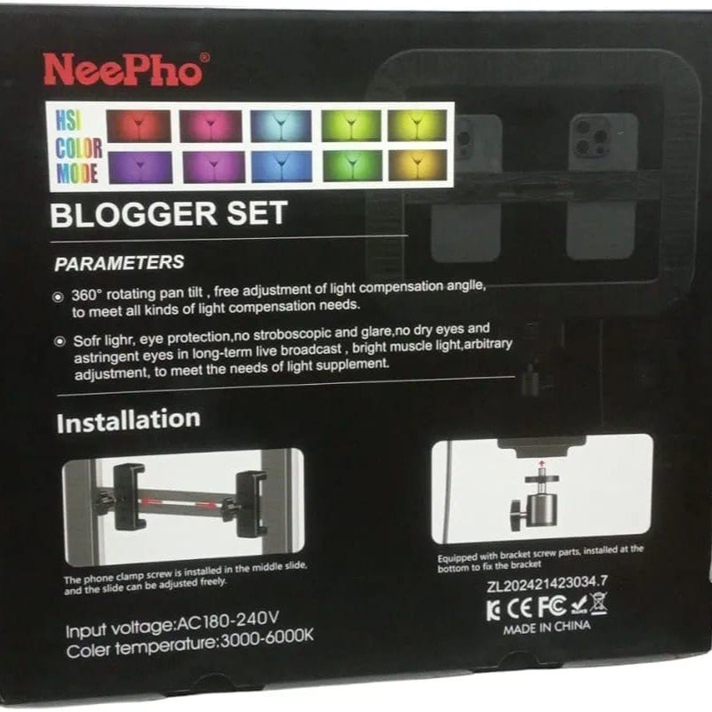 NeePho MJ-35 RGB Ring Light | Large Square Ring Light with Dual Phone Holders | 16 RGB Colors + 3 Light Modes | For TikTok, YouTube, Live Stream